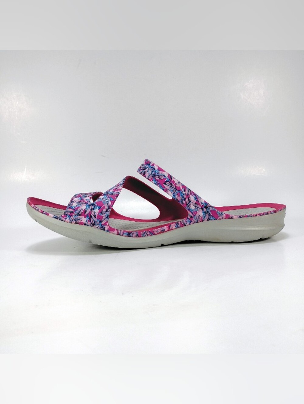 CROCS Swiftwater Sandal Womens 9 Pink And Purple Floral Graphic Slide Sandals - Picture 3 of 10